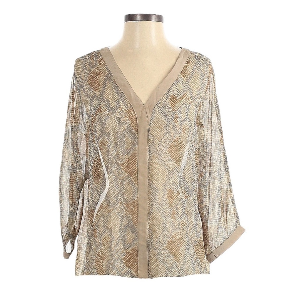 Aaron Ashe 100% Silk Snake Print Sheer Dolman Oversized Layering Blouse Size XS